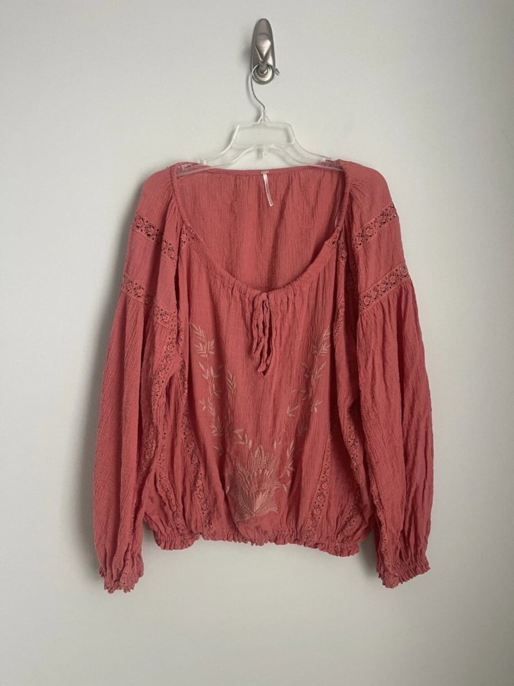 Free People Maria Maria Embroidered Athena Terracotta Gauze Blouson Sleeve - Picture 8 of 8